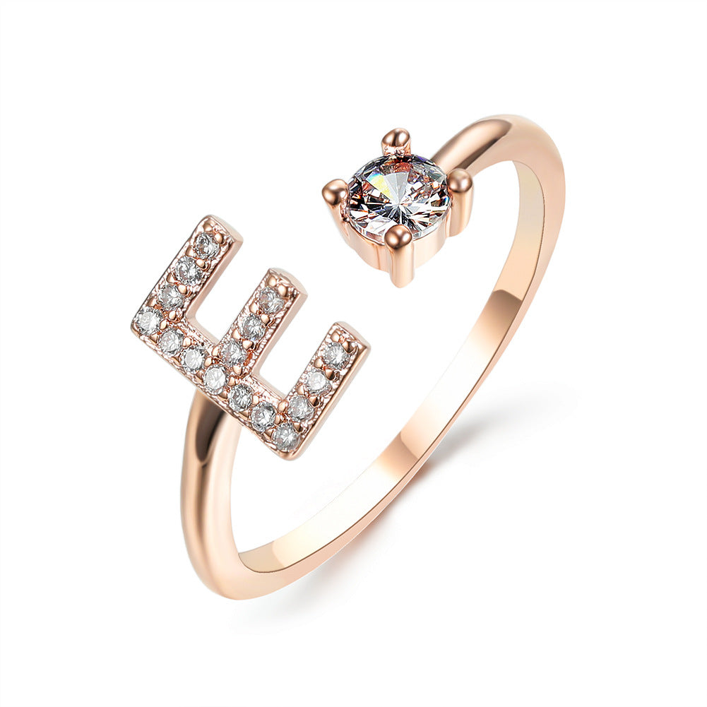 Rose Gold / E - Initial Letter Ring