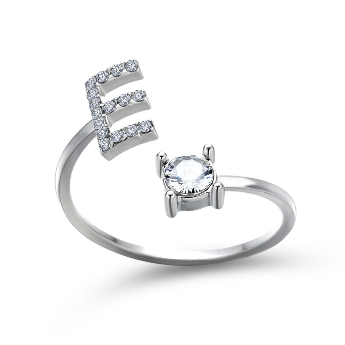 Silver / E - Initial Letter Ring