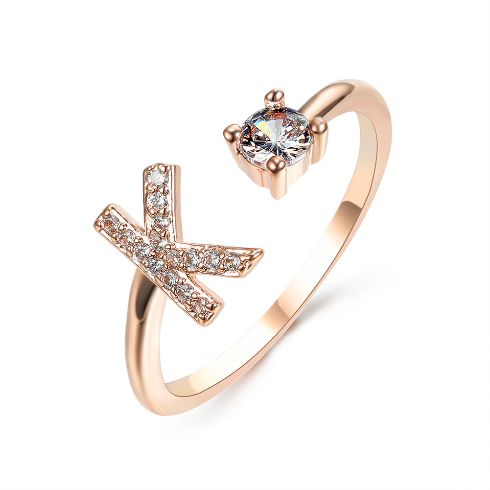 Rose Gold / K - Initial Letter Ring