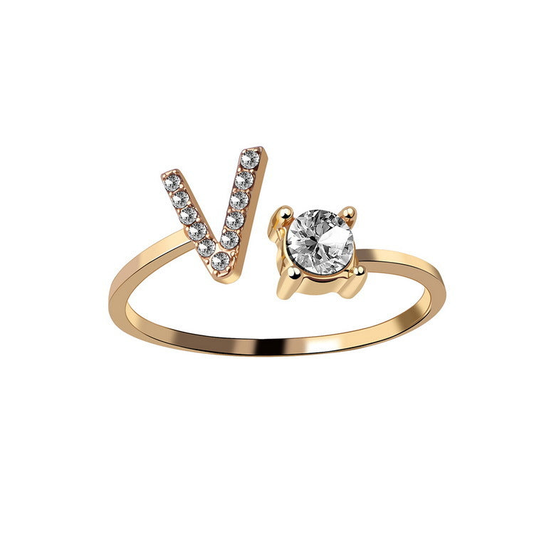 Gold / V - Initial Letter Ring