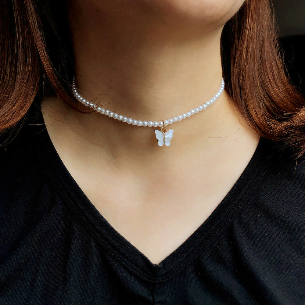Rozene Pearl Butterfly Choker - Elegant Statement Necklace