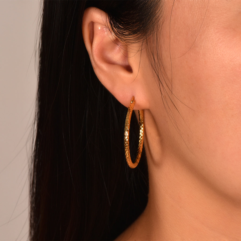 Rozené 18K Gold-Plated Hoop Earrings - Textured Statement Hoops