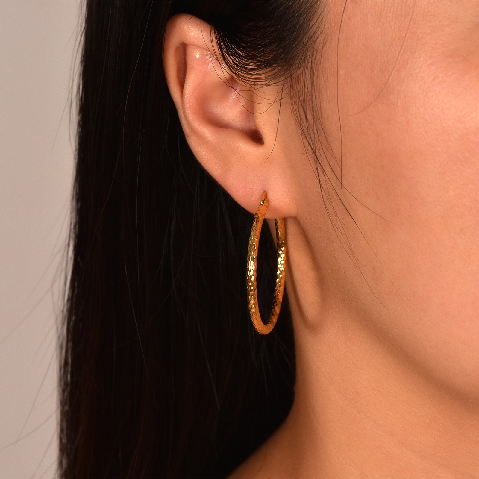Rozené 18K Gold-Plated Hoop Earrings - Textured Statement Hoops