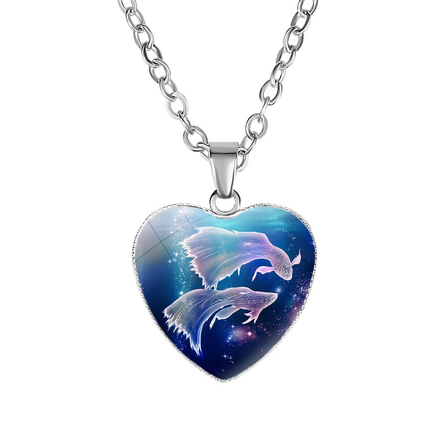 Pisces zodiac heart pendant