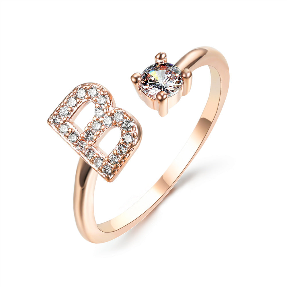 Rose Gold / B - Initial Letter Ring