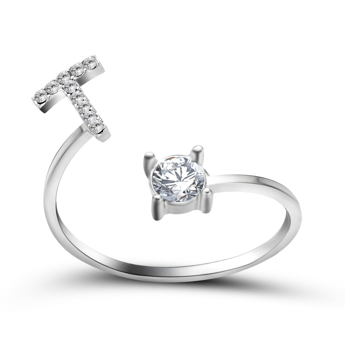 Silver / T - Initial Letter Ring