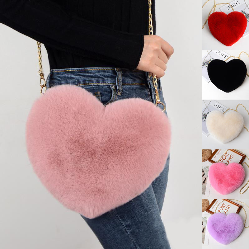 Rozené Love Chain Shoulder Bag - Plush Heart Design | Crossbody Purse