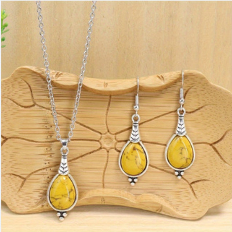 Retro Oval Necklace & Earring Set - Boho Statement | Gold Alloy
