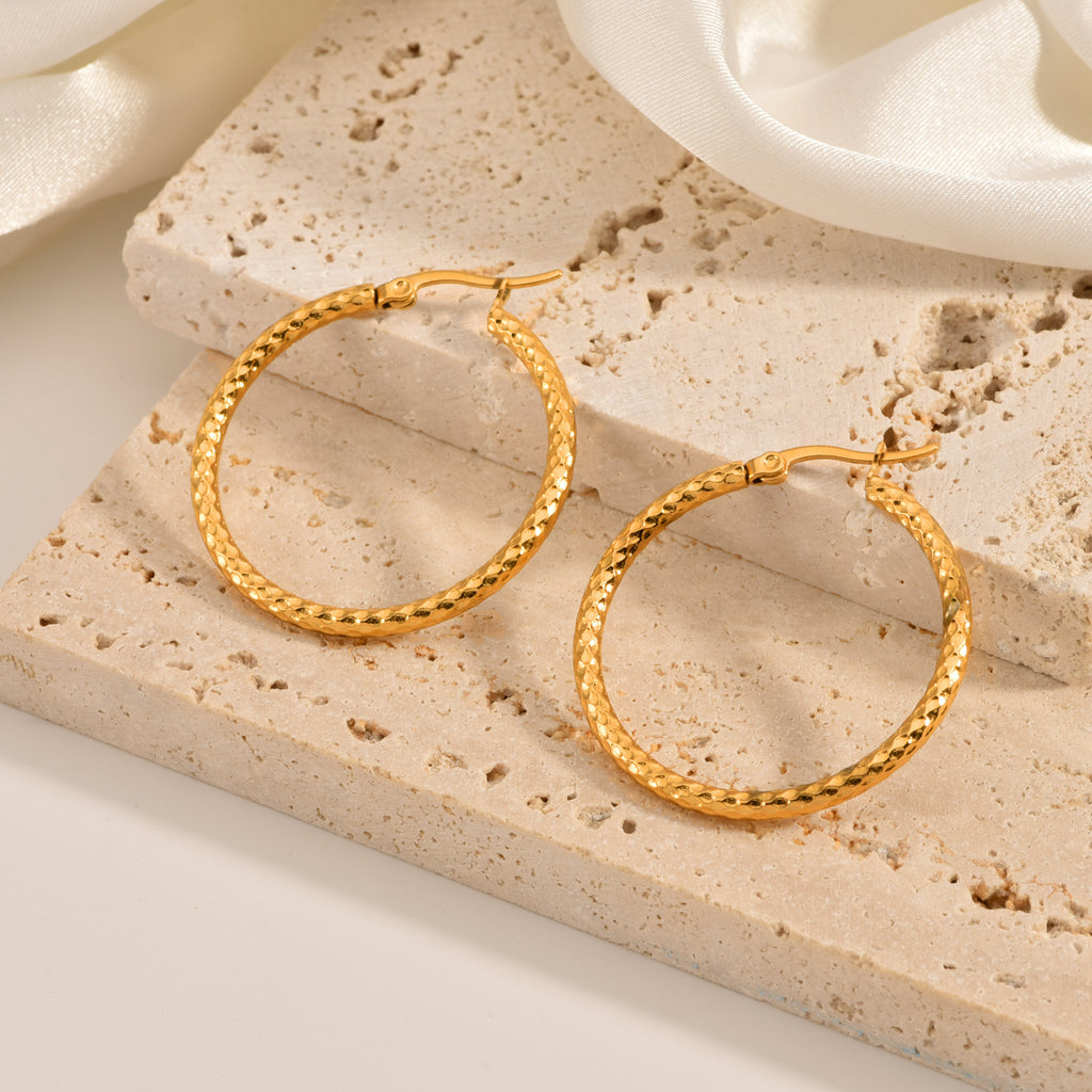 Rozené 18K Gold-Plated Hoop Earrings - Textured Statement Hoops