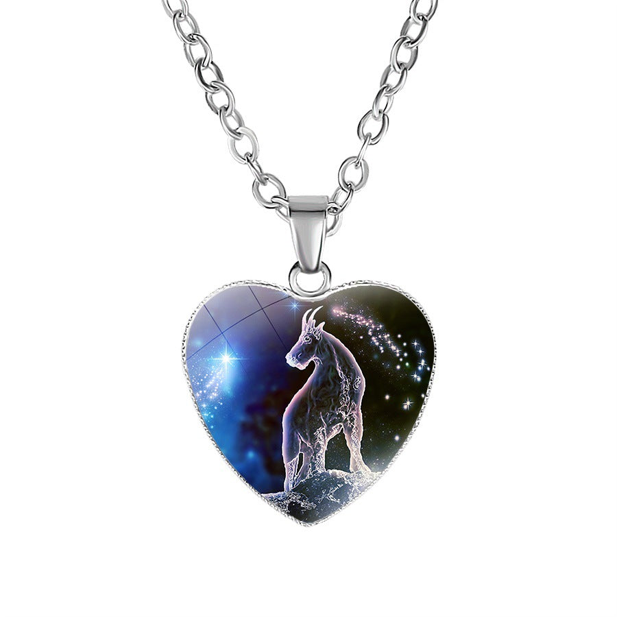 Capricorn zodiac heart pendant