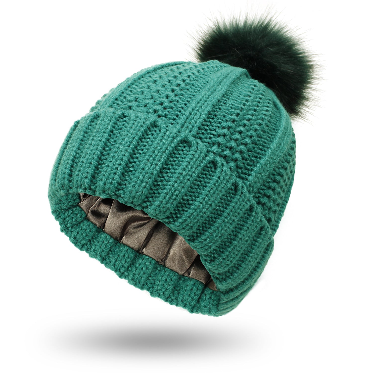 Rozené Pom Pom Knitted Beanie - Faux Fur Winter Hat
