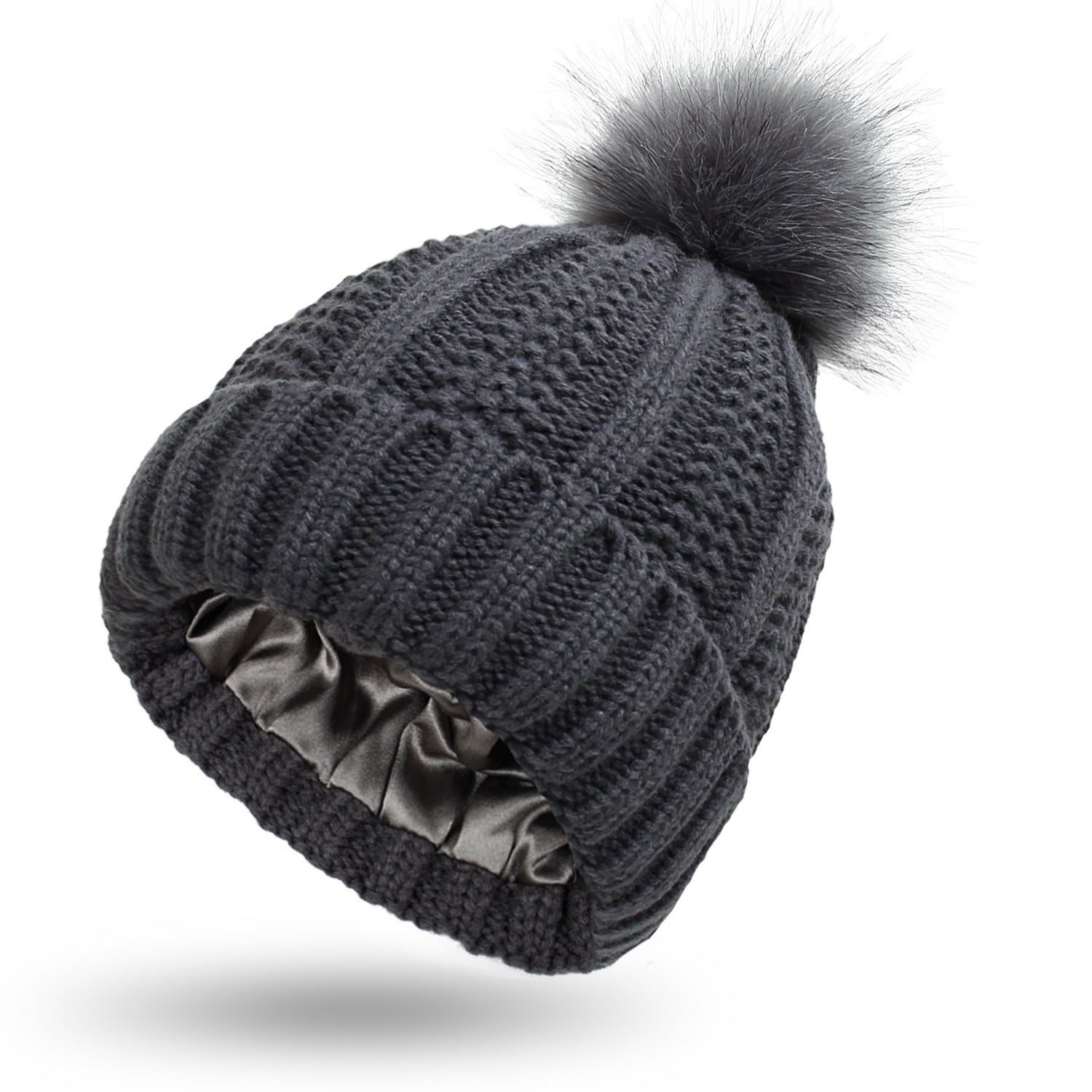 Rozené Pom Pom Knitted Beanie - Faux Fur Winter Hat
