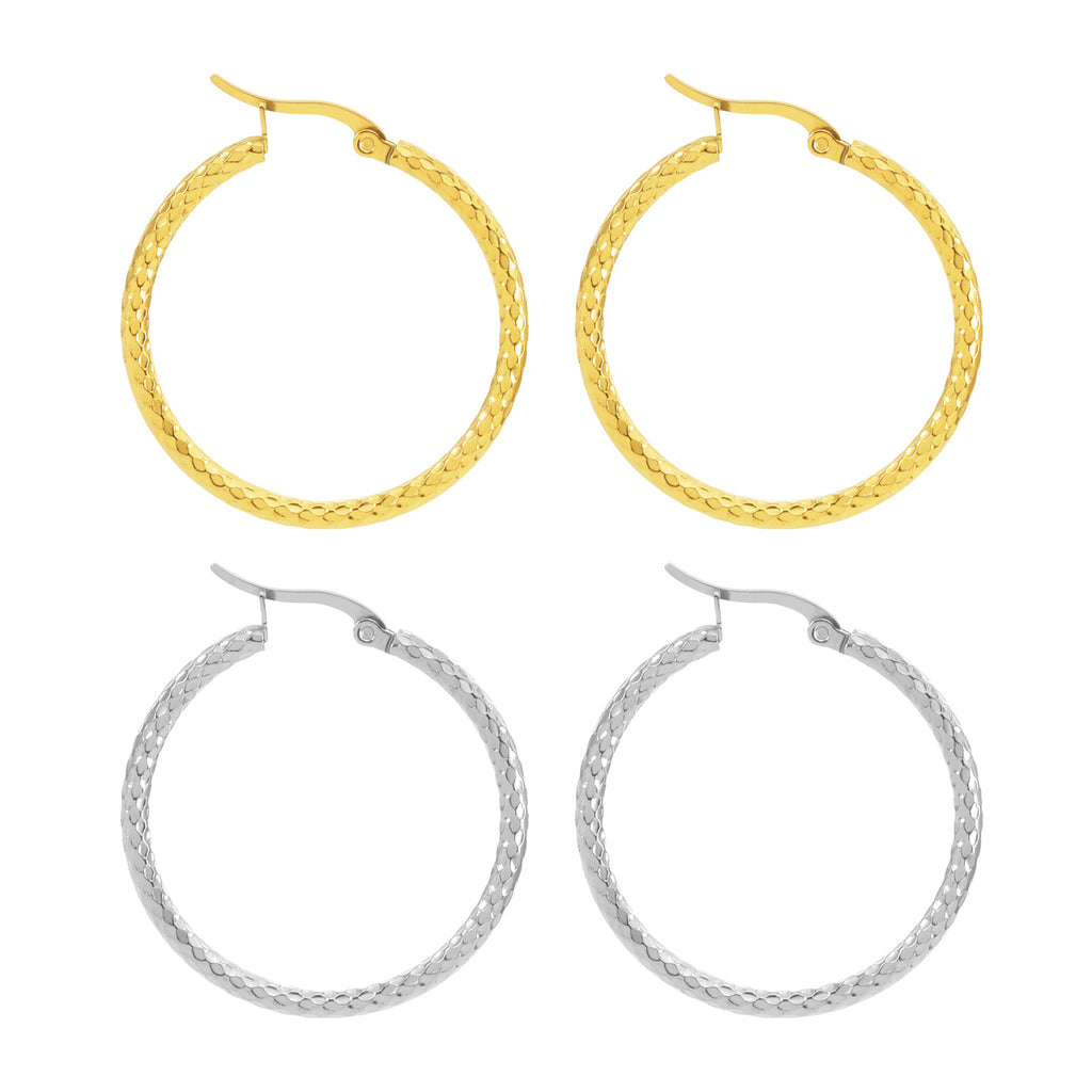 Rozené 18K Gold-Plated Hoop Earrings - Textured Statement Hoops