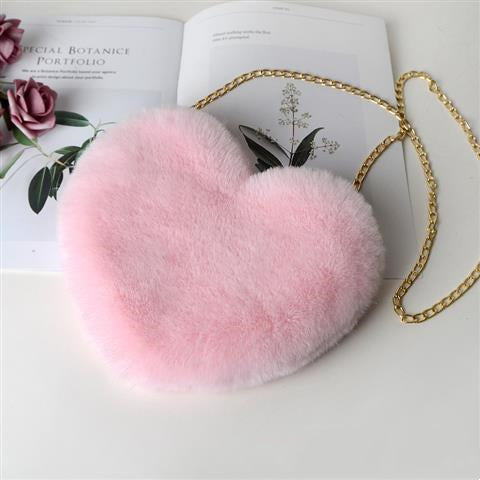 Love Chain Shoulder Bag - Plush Heart Design | Crossbody Purse