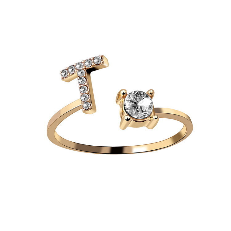 Gold / T - Initial Letter Ring