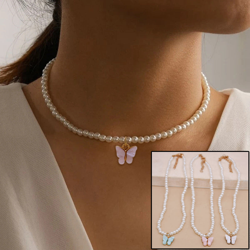 Rozene Pearl Butterfly Choker - Elegant Statement Necklace