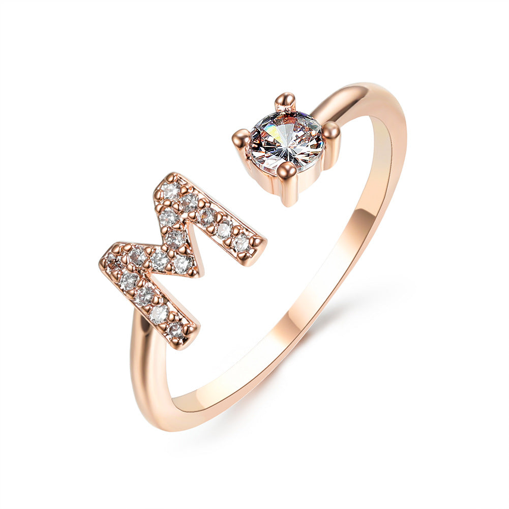 Rose Gold / M - Initial Letter Ring