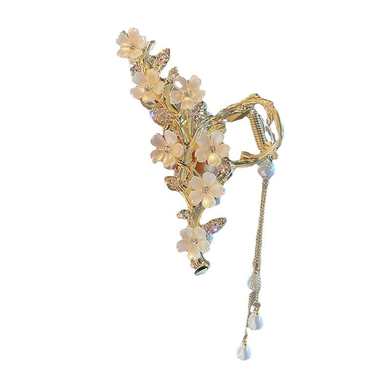 Rozené Pearl Orchid Hair Claw Clip - Metal Tassel | Statement