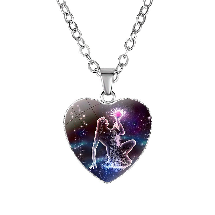 Aquarius zodiac heart pendant