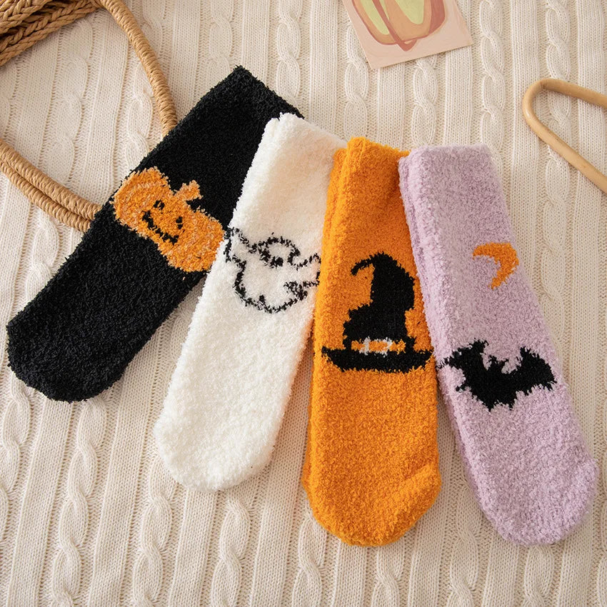 Rozene Halloween Fuzzy Socks 4-Pack - Spooky & Cozy
