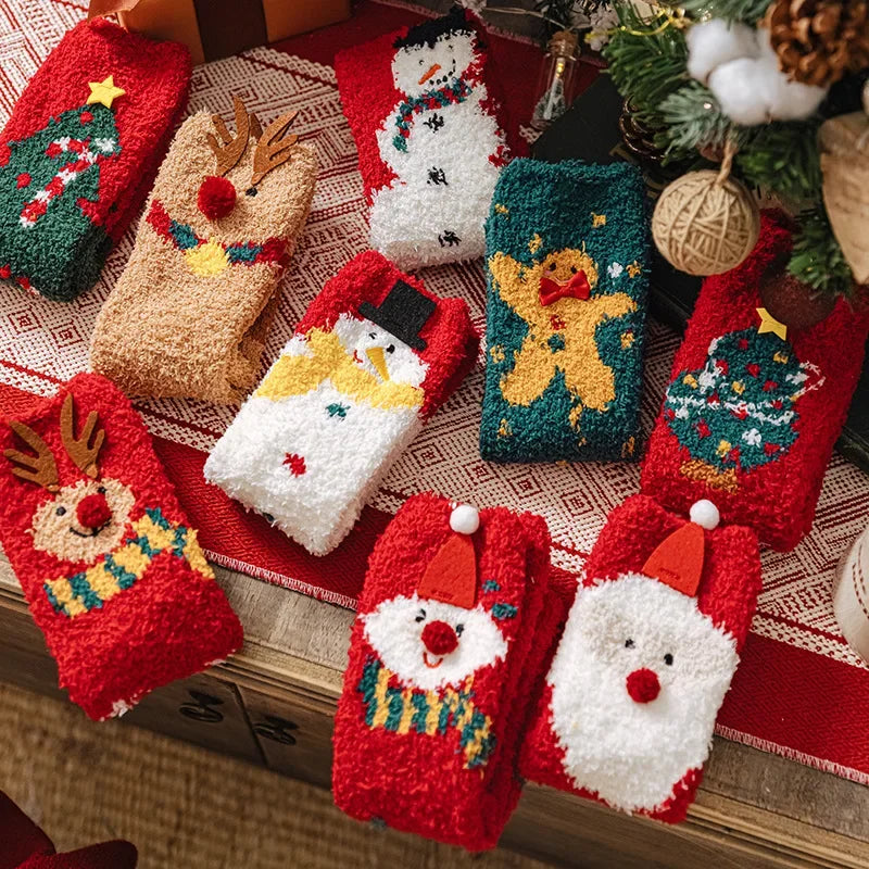Rozene Holiday Cartoon Fleece Socks - Festive & Cozy