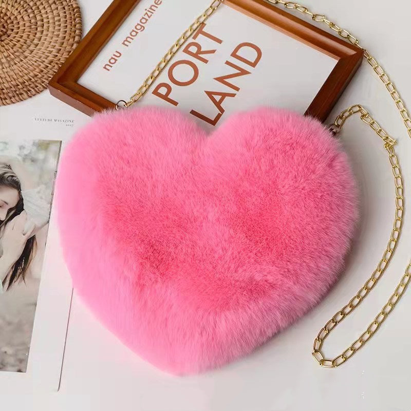 Rozené Love Chain Shoulder Bag - Plush Heart Design | Crossbody Purse