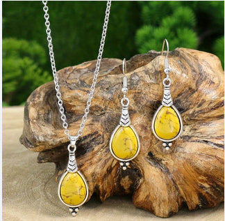Retro Oval Necklace & Earring Set - Boho Statement | Gold Alloy