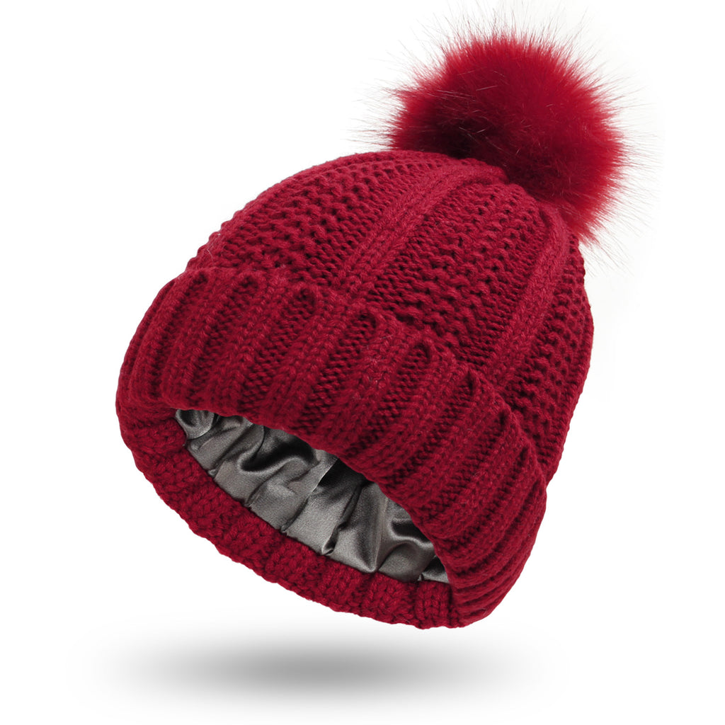 Rozené Pom Pom Knitted Beanie - Faux Fur Winter Hat