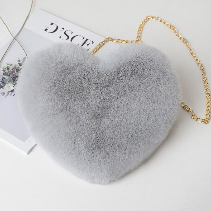 Love Chain Shoulder Bag - Plush Heart Design | Crossbody Purse