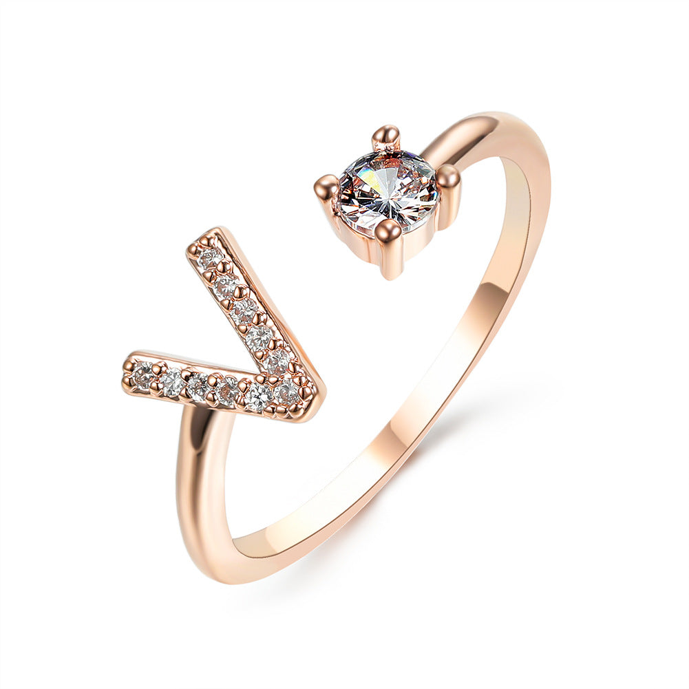 Rose Gold / V - Initial Letter Ring