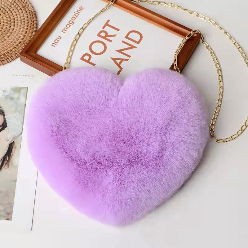 Love Chain Shoulder Bag - Plush Heart Design | Crossbody Purse