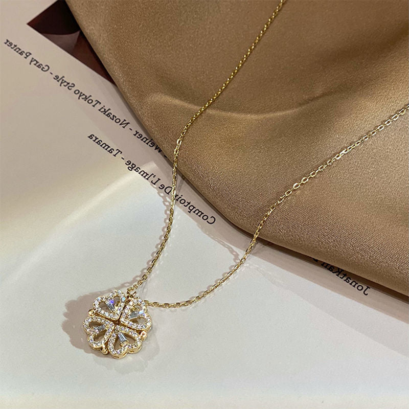 Rozené Magnetic Heart Clover Necklace - Opens to Reveal | Gold