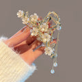 Rozené Pearl Orchid Hair Claw Clip - Metal Tassel | Statement