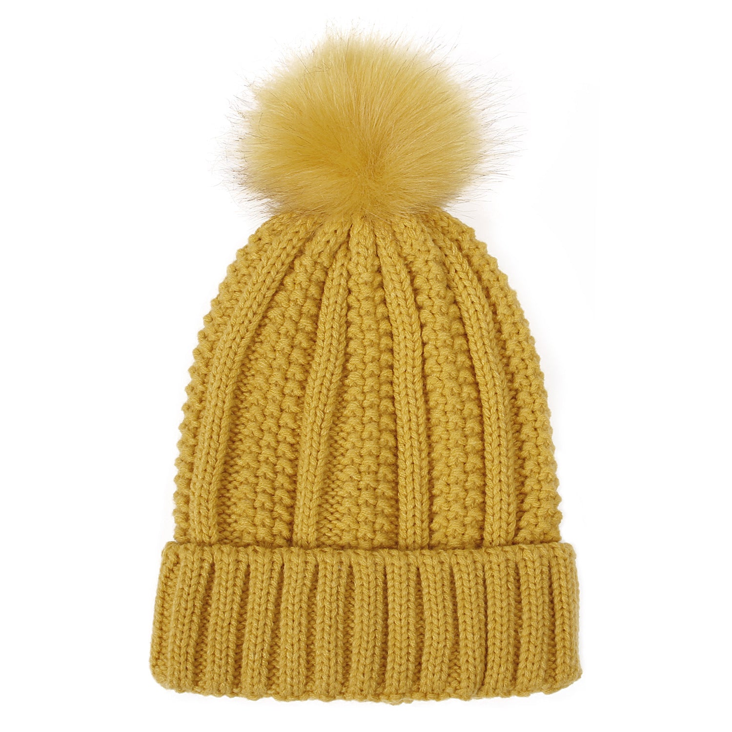 Rozené Pom Pom Knitted Beanie - Faux Fur Winter Hat