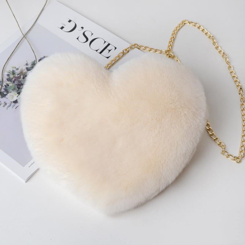 Love Chain Shoulder Bag - Plush Heart Design | Crossbody Purse