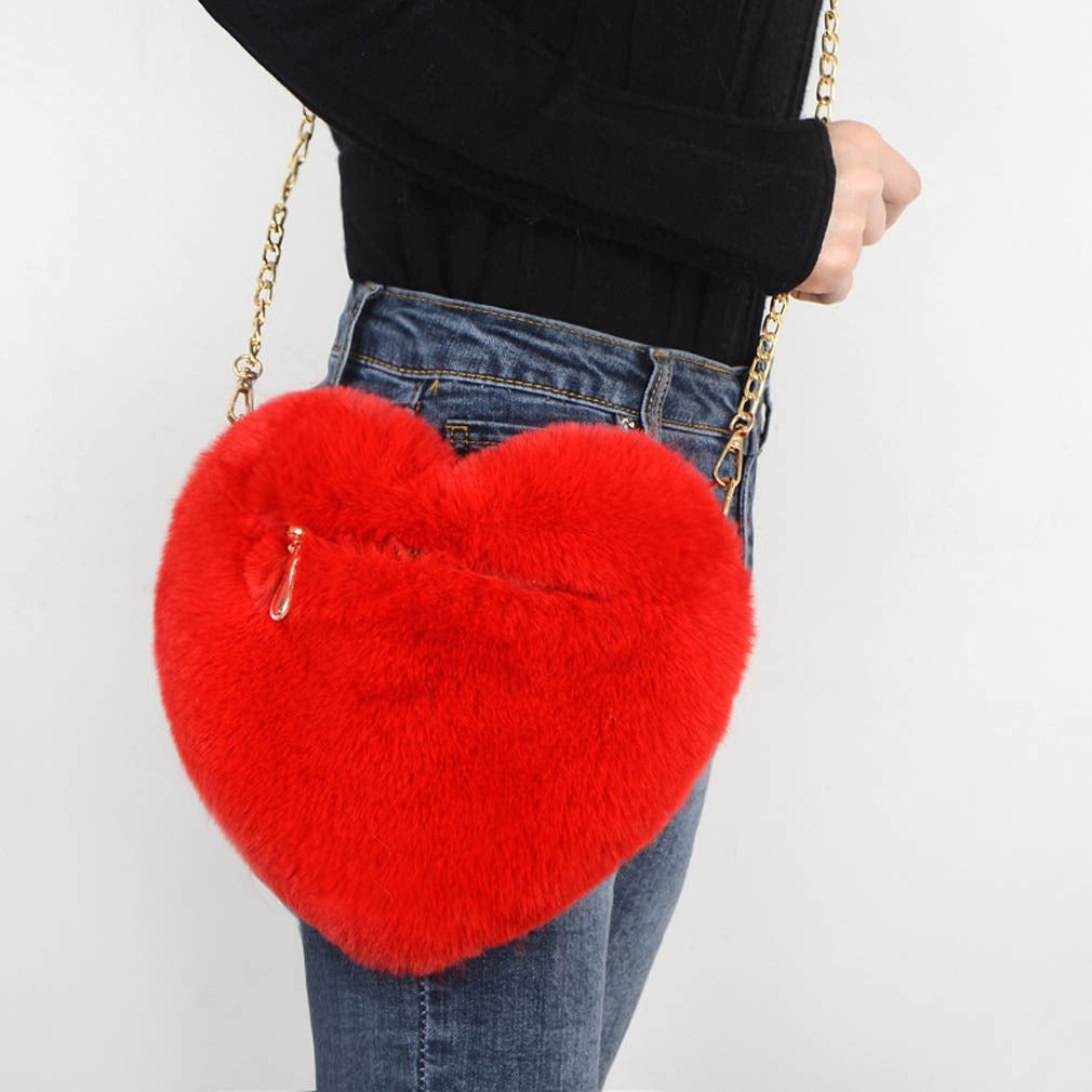 Rozené Love Chain Shoulder Bag - Plush Heart Design | Crossbody Purse